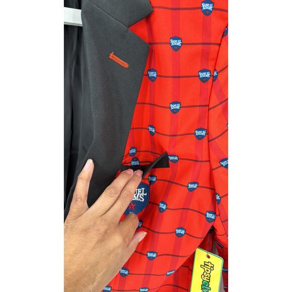 Tipsy Elves Samuel Adams Boston Beer blazer size L red black novelty print - Picture 8 of 11